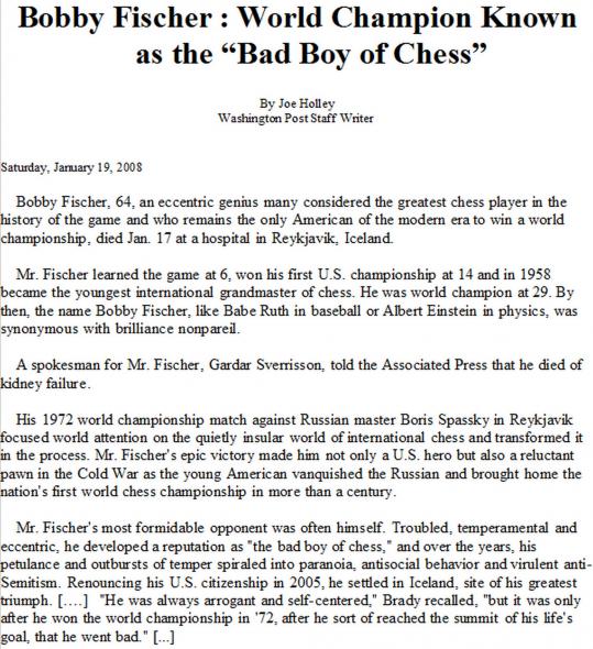 Bobby Fischer Wins Match Of The Century 