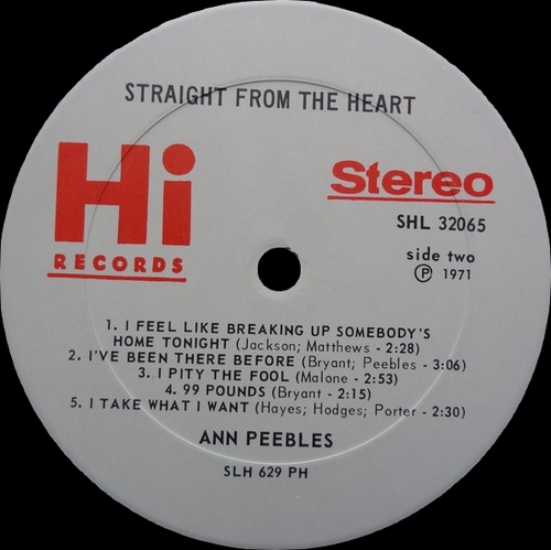 Ann Peebles : Album " Straight From The Heart " Hi Records ‎SHL 32065 [ US ]