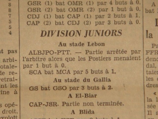 Dimanche 9.11.1930 Juniors SCA-MCA 5-1