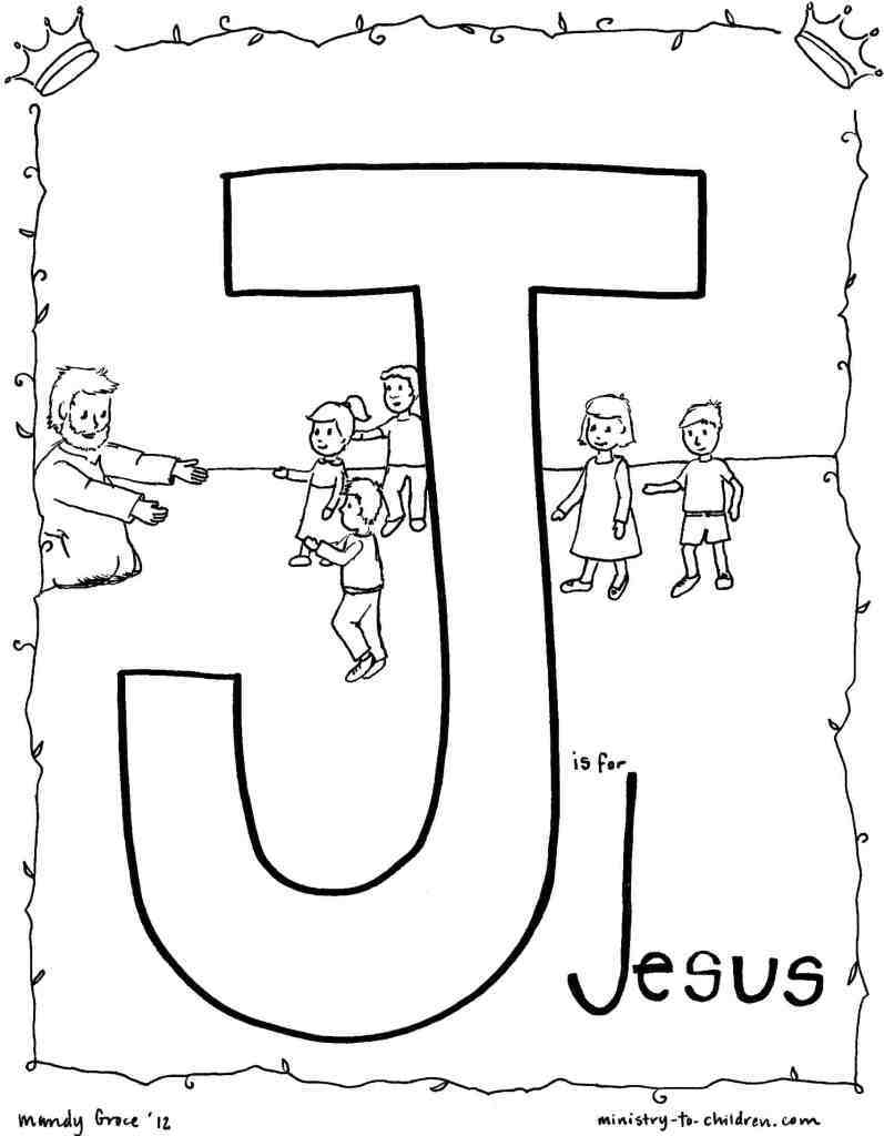 J est pour Jésus (Page de coloriage de l’alphabet biblique) dessin au trait imprimable