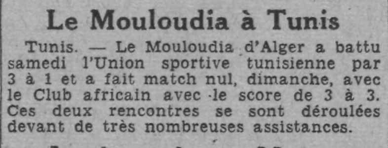 Dimanche  24 Septembre 1944 à Tunis Club Africain -MCA 3-3