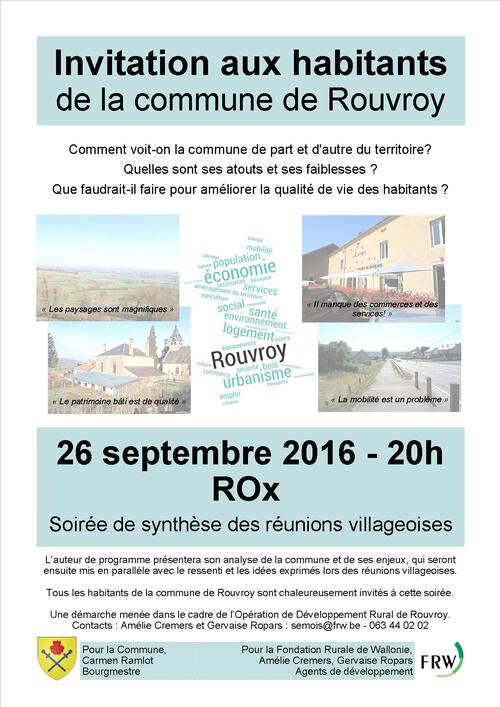 Réunion de synthèse des réunions villageoises : RDV le 26 septembre, à 20h, au ROx