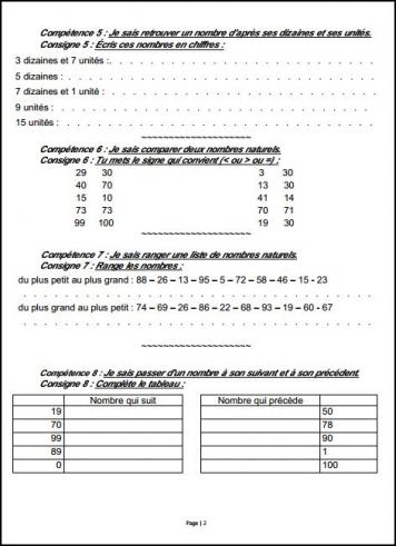 les nombres jusqu'à 100 exercices