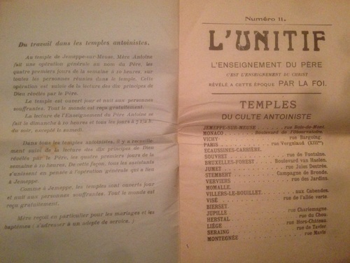 Du travail dans les temples antoinites (L'Unitif n°11, vers 1920)