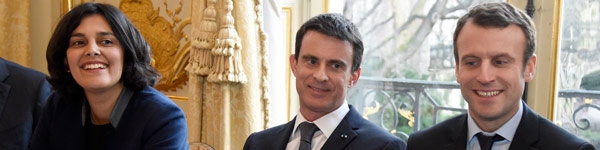 09.03.Bandeau Khomri Valls  Macron.DOMINIQUE FAGET  AFP.600.150