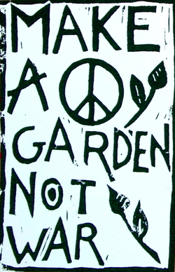 Cartes postales: "Make a peaceful garden, not war"