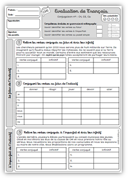 MAJ : évaluation 2 de conjugaison CM2