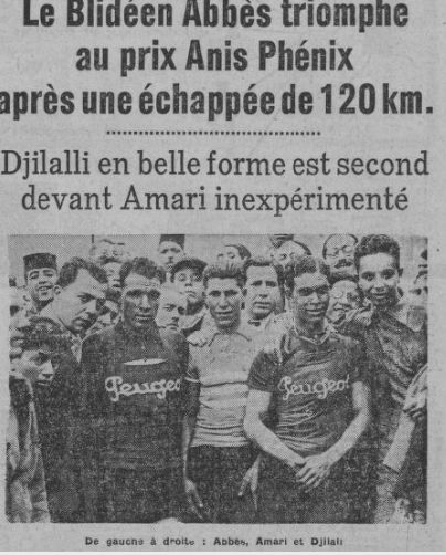 28.3.1937 cyclisme Abbès, Amaei et Djilalli Bencheikh  triomphent