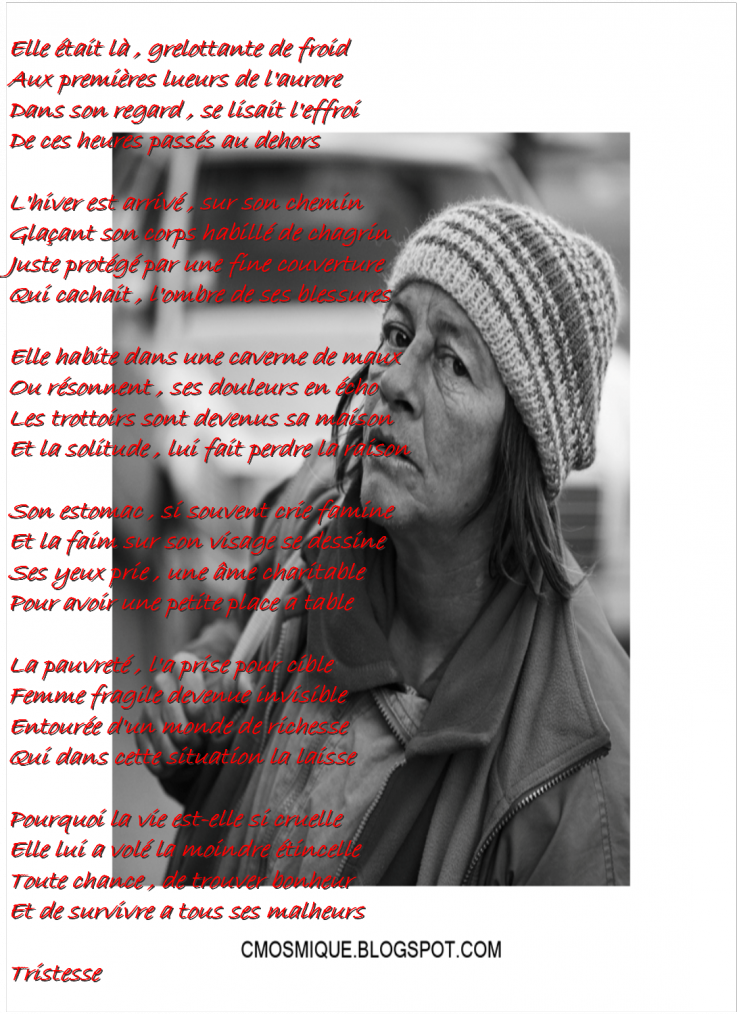 Poeme de Mon Amie Tristesse** Aidons Les Encore Plus Avec L 'Hiver Qui Arrivent....!!!!....