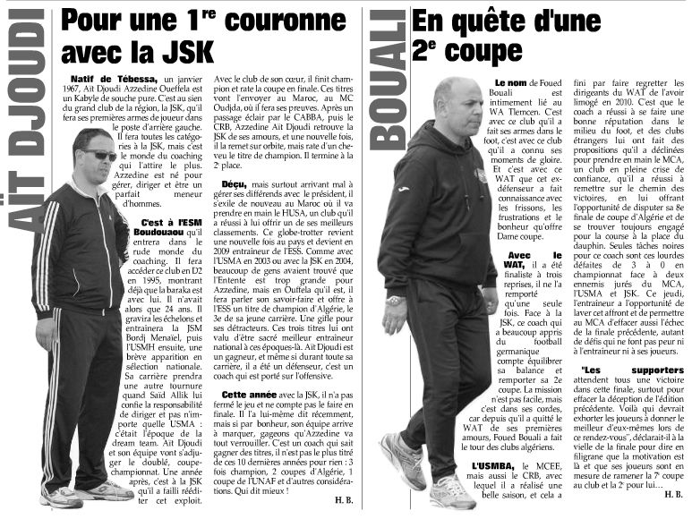 Jeudi 01.05.2014 à Blida Finale MCA-JSK