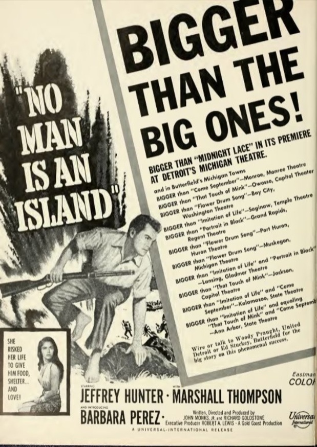 NO MAN IS AN ISLAND BOX OFFICE USA 1962 