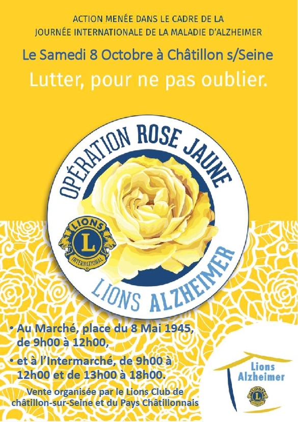  Le Lion's Club de Châtillon sur Seine   vous attend au marché pour ses vendanges et une vente au profit de la recherche de la maladie d'Alzeimer