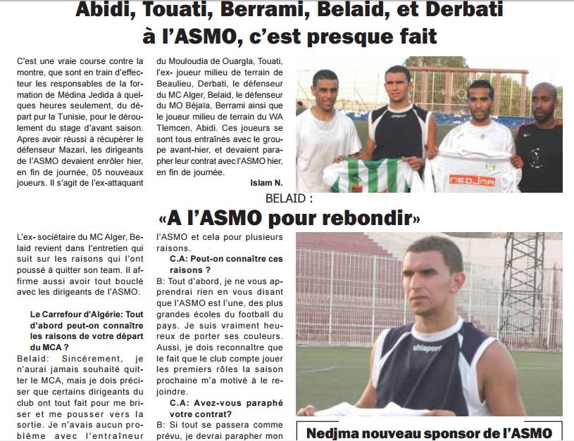 Belaid Sofiane opte pour l'ASMO