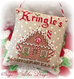 Kringles Gingerbread Cross Stitch Chart Model stitched on 32 ct Petit Point Raw Belfast Linen using DMC floss and Mill Hill Beads Stitch Count 47 x 61 Please note, this is for the pattern only. If you would like to custom order a finished item, please email me for details.