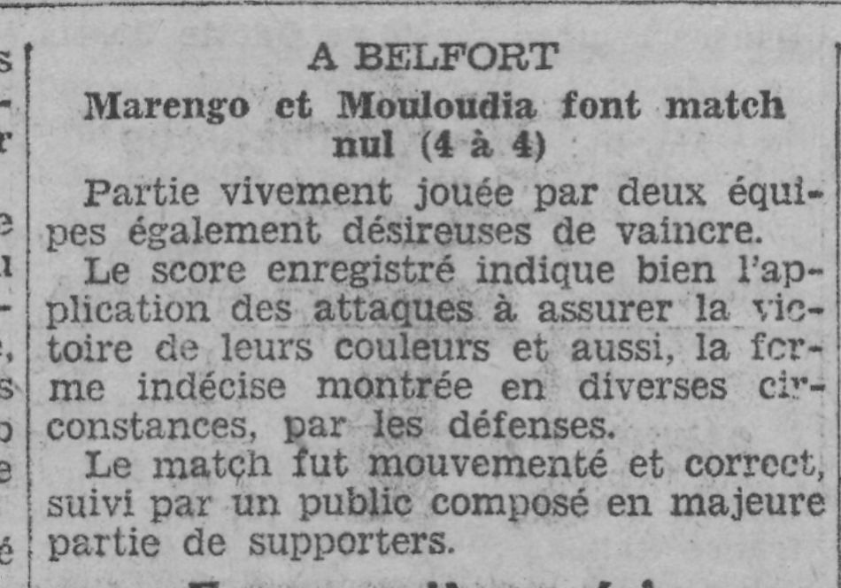 Dimanche 8.12.1929 à Belfort mis à jour MCA-OM (Olympique Marengo) 4-4