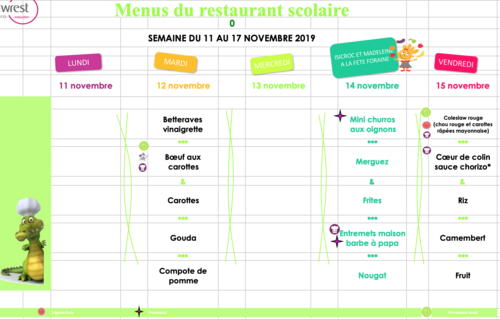 Menu du 11 au 17 novembre 2019