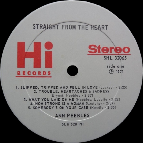 Ann Peebles : Album " Straight From The Heart " Hi Records ‎SHL 32065 [ US ]