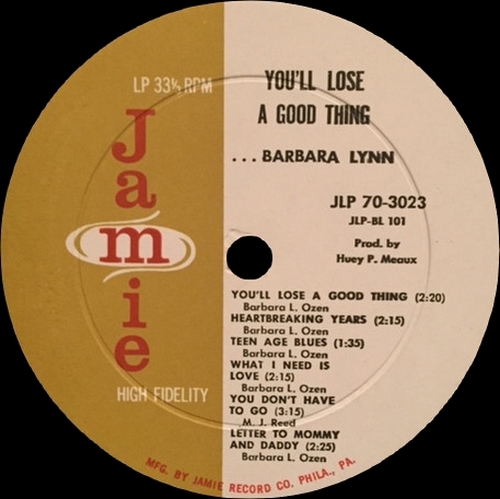 Barbara Lynn : Album " You'll Lose A Good Thing " Jamie Records JLP 70-3023 [ US ]