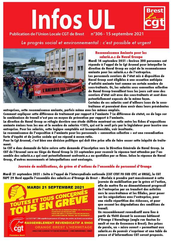 Les infos de l'Union Locale Cgt de Brest du 15 septembre 2021 ( FB.com ) 
