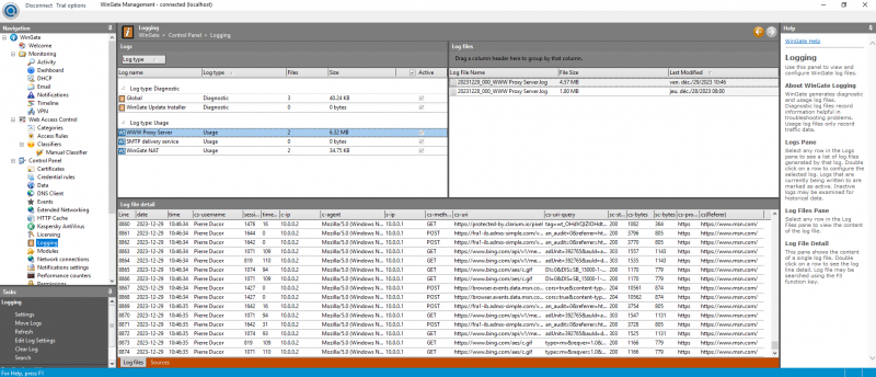 Consulter les logs de trafic internet des utilisateurs depuis WinGate Management