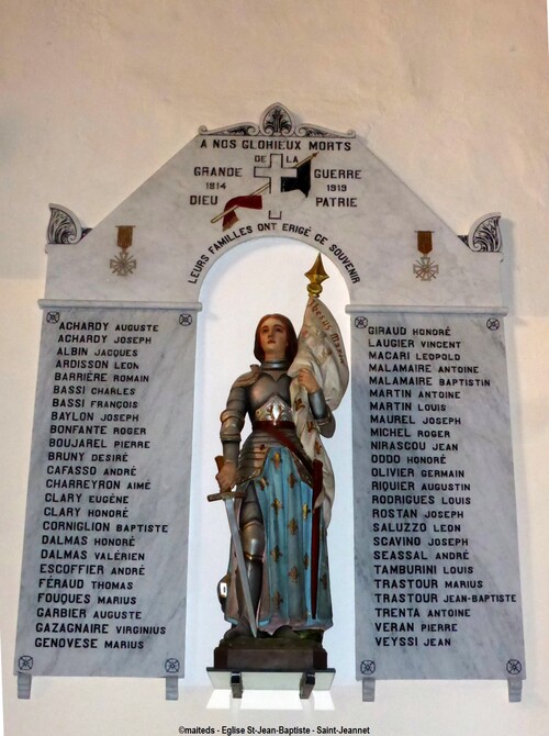 Hommage à tous les héros de la grande guerre - Eglise Saint Jean-Baptiste  Saint-Jeannet (06)