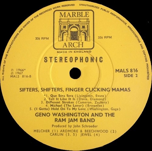Geno Washington & The Ram Jam Band : Album " Sifters, Shifters, Finger Clicking Mamas " Marble Arch Records MAL 816 [ UK ]
