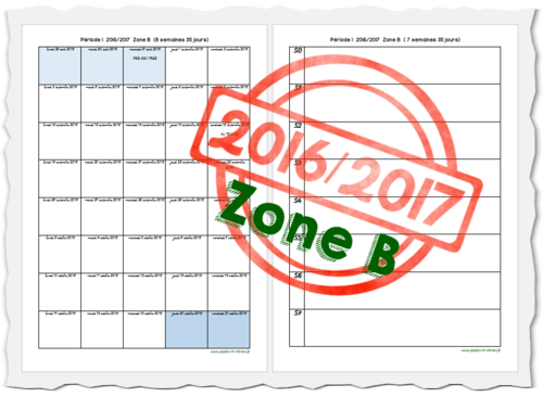 Planning des Périodes Zone B 2016-2017