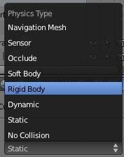 Choisir Rigid body dans le menu déroulant