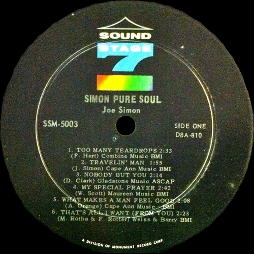 1966 : Joe Simon : Album " Pure Soul " Sound Stage 7 Recods SSS-15003 [ US ]