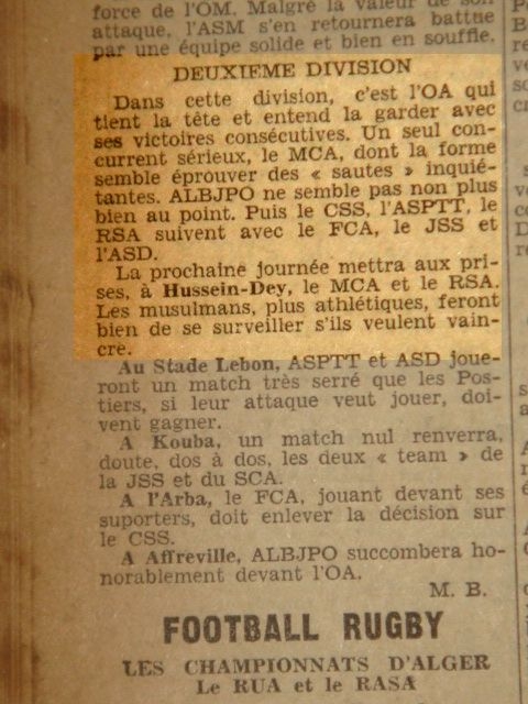 23.11.1930 RSA-MCA (mouloudia sérieux concurrent au leader OA)