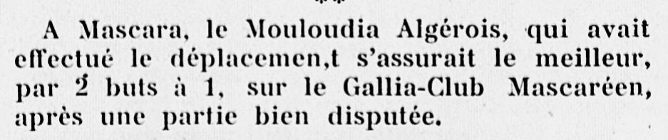Vendredi 23.9.1927 à Mascara Amical Gallia  Club de Mascara-MCA 1-2