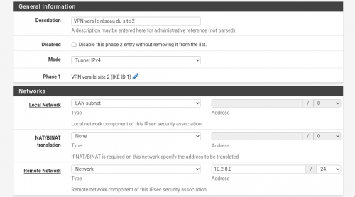 VPN IPsec de site-à-site avec PFSENSE
