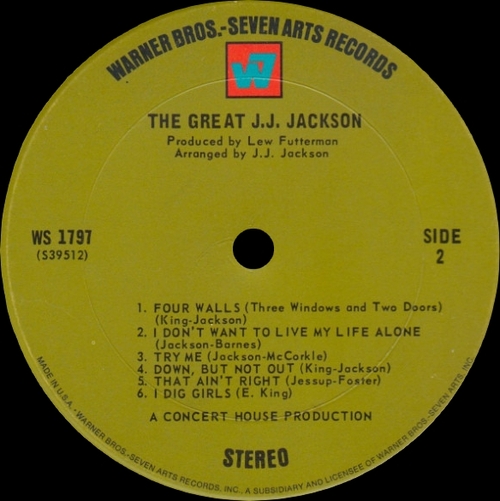 J.J. Jackson : Album " The Great J.J. Jackson " Warner Bros. - Seven Arts Records WS 1797 [ US ]