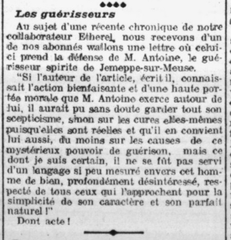Les guérisseurs (La Métropole, 18 août 1905)(Belgicapress)