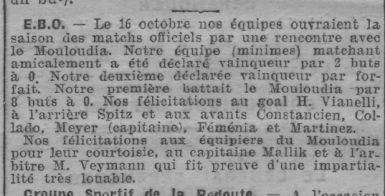 Dimanche 16.10.1921 Premier match officiel du Mouloudia