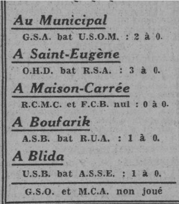 D 29.3.1942 à Orléansville GSO-MCA non joué
