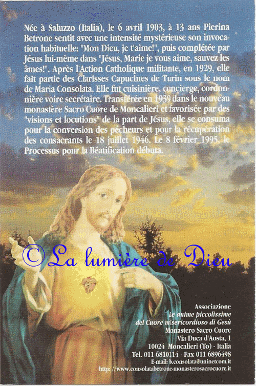 Consolata Betrone, oraison jaculatoire