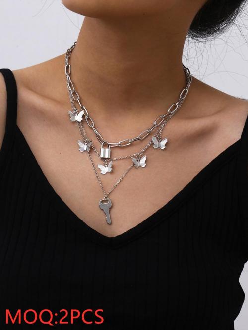 shestar wholesale multi-layer lock butterfly necklace