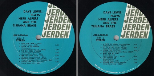 DAVE LEWIS - Play Herb Alpert & Tijuana Brass - JERDEN records