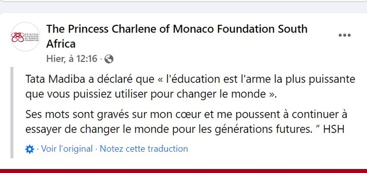 Fondation princesse Charlène de Monaco ( Afrique du Sud)