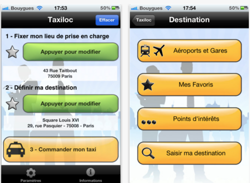 Taxiloc un service de commande de taxi en temps réel.