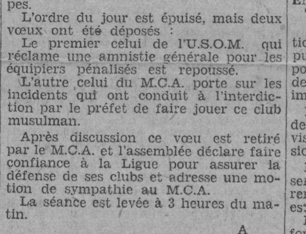 Dimanche 7.6.1931 Le MCA se plaint de la Hogra, la ligue  prend note