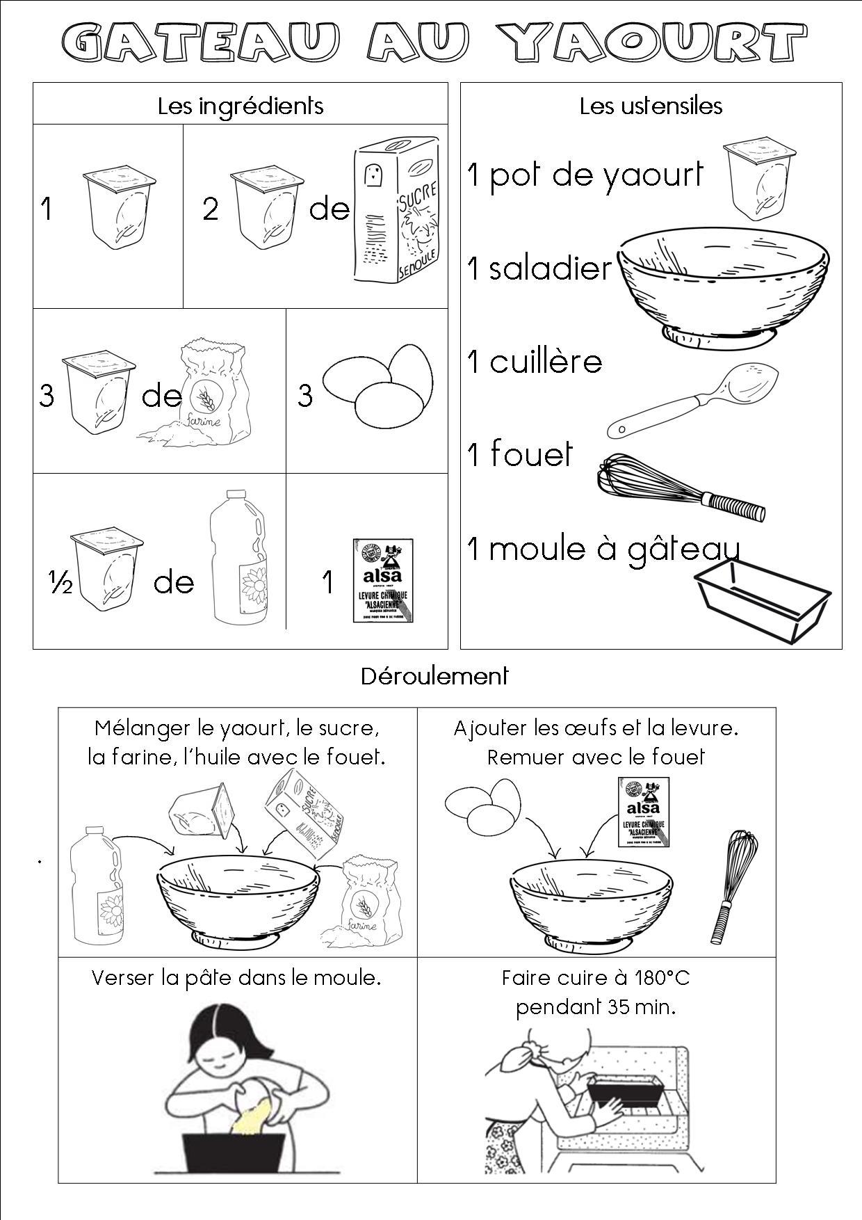 Fiche recette du gâteau au yaourt (maternelle) - Dans ma petite roulotte...