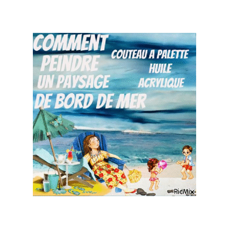 Dessin et peinture - vidéo 3721 : Comment peindre au couteau à palette, un paysage de bord de mer en bretagne  (la mer)  2/3 ? - acrylique, huile.