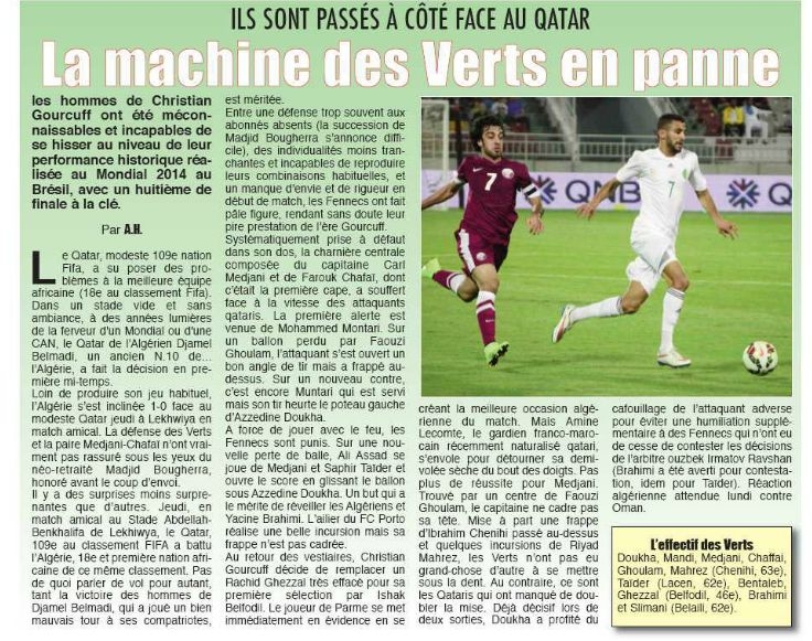 Jeudi 26.03.2015 à Doha Amical Qatar-EN 1-0