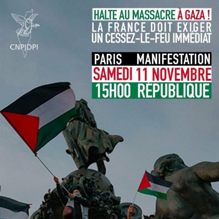 À Paris, manifestation  « HALTE AU MASSACRE  A GAZA ! »  Place de la République Paris