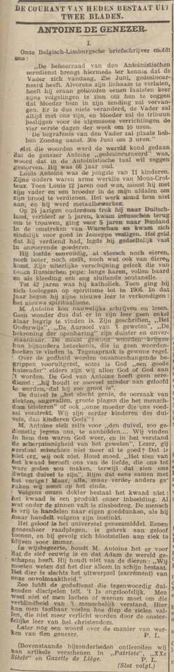 Antoine de Genezer I. (Limburger koerier, 23 juillet 1912)
