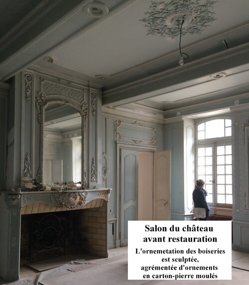 Salon du château - Restauration de boiserie  & gypserie d'époque (milieu 19ième)