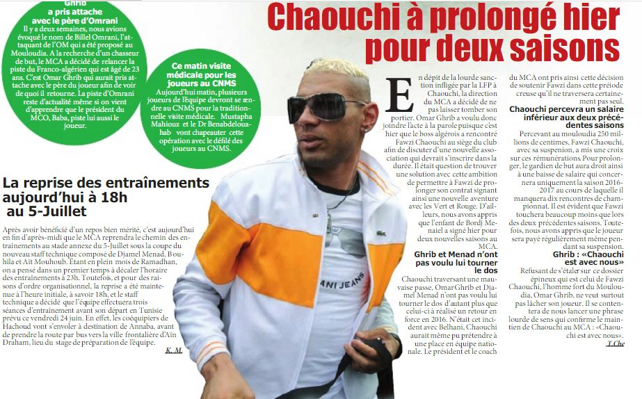 Chaouchi Fouzi 2 ans de plus au Mouloudia