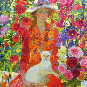 Olga Suvorova, Flowers and a cat, 2010